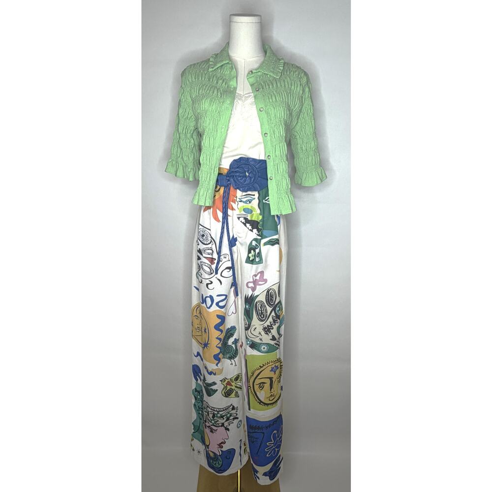 Maeve by Anthropologie Textured Crinkle Cardigan Sweater | Size Small | green - Picture 2 of 6